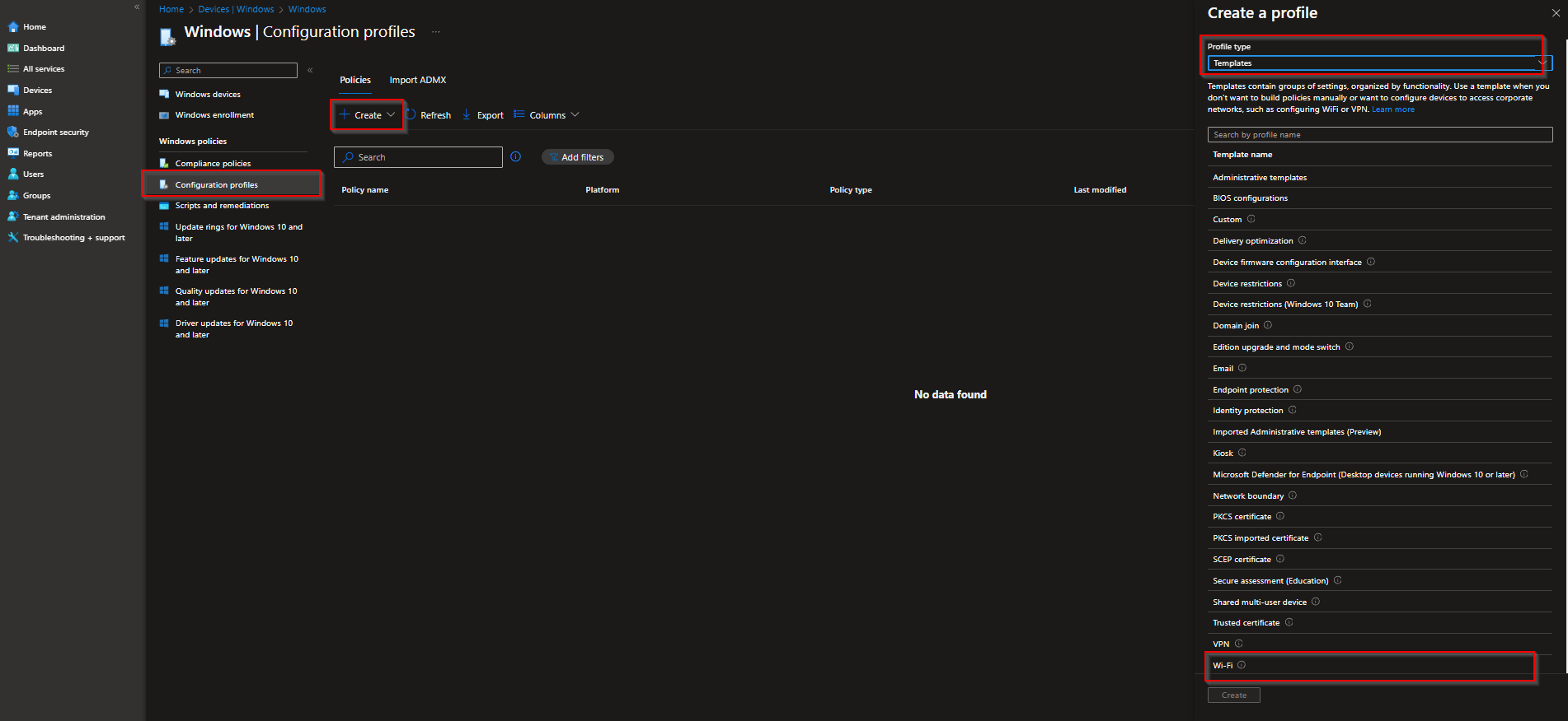 Creating a Wi-Fi configuration profile in Intune